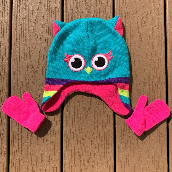 5 for $25 OWL HEALTHTEX KNIT HAT WITH MATCHING GLOVES SIZE 2T - 5T - Picture 1 of 3